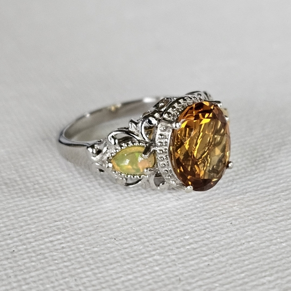 Genuine Serra Gaucha Citrine & Welo Opal Ring Platinum over Sterling Silver Sz 8 - Picture 7 of 10